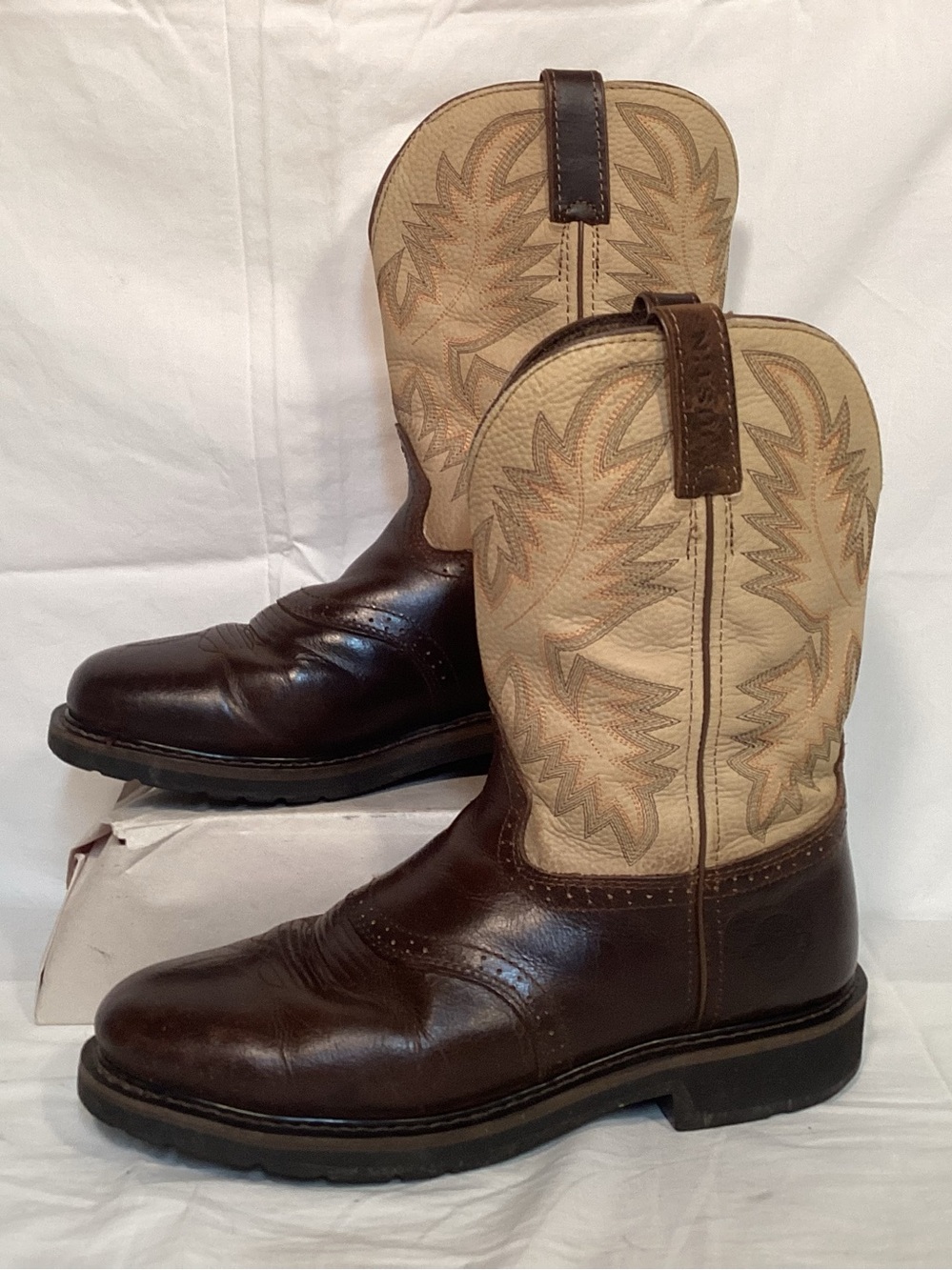 Justin Boots Men’s WK4660 Two Tone Brown Cream Western Work Boots Size 12
